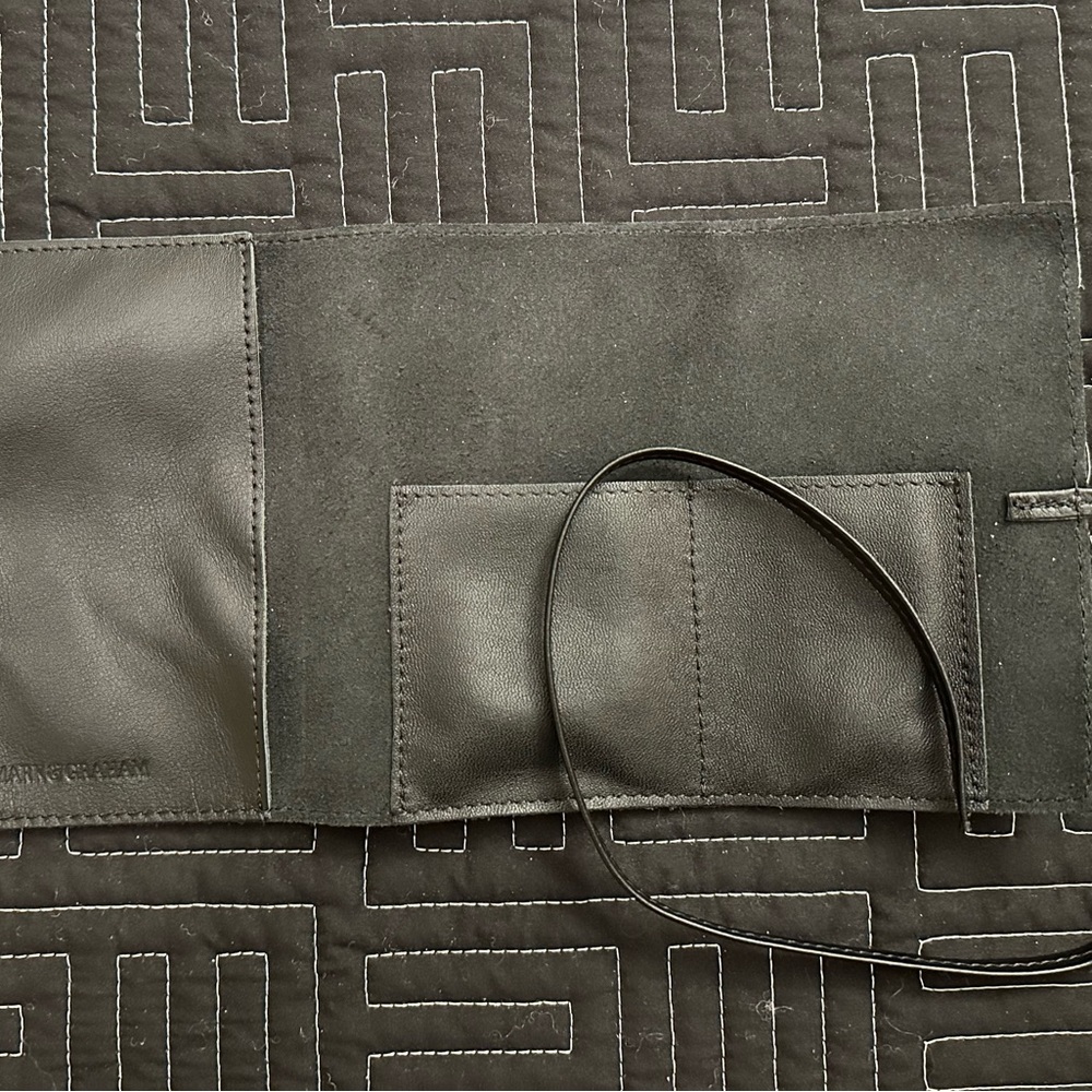 Black Leather Rollup Tech Organizer Pouch Mark & Graham
